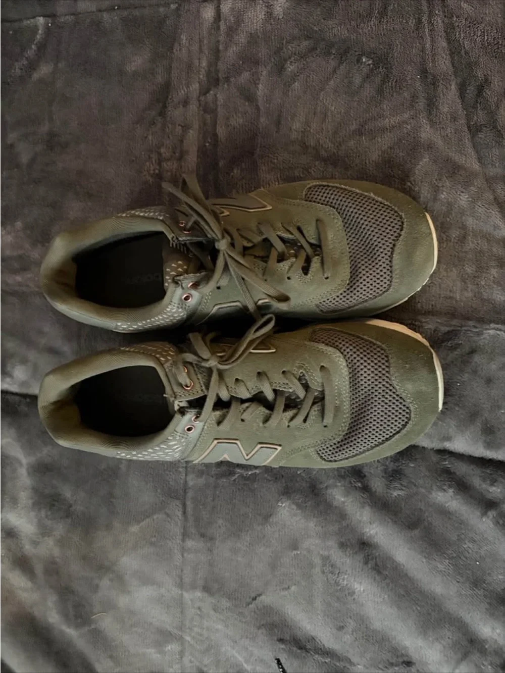 New Balance Olive Green Athletic Sneakers with Pink Trim
